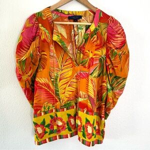 Rachel Roy Colorful Tropical Linen Tunic Top M